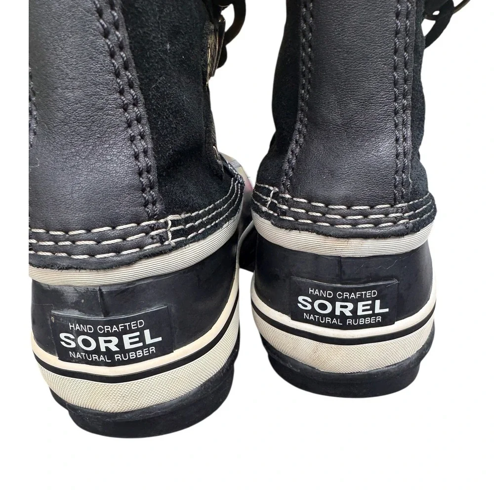 Sorel Women Waterproof Winter Snow Boots Black Fur Trim Lace Up 6 Joan of Arctic
